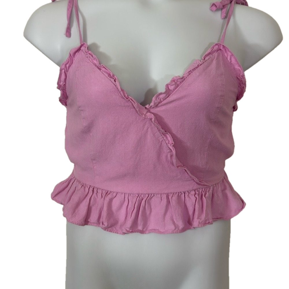 Lost + Wander Pink Ruffled Crop Tank Top SKU0262